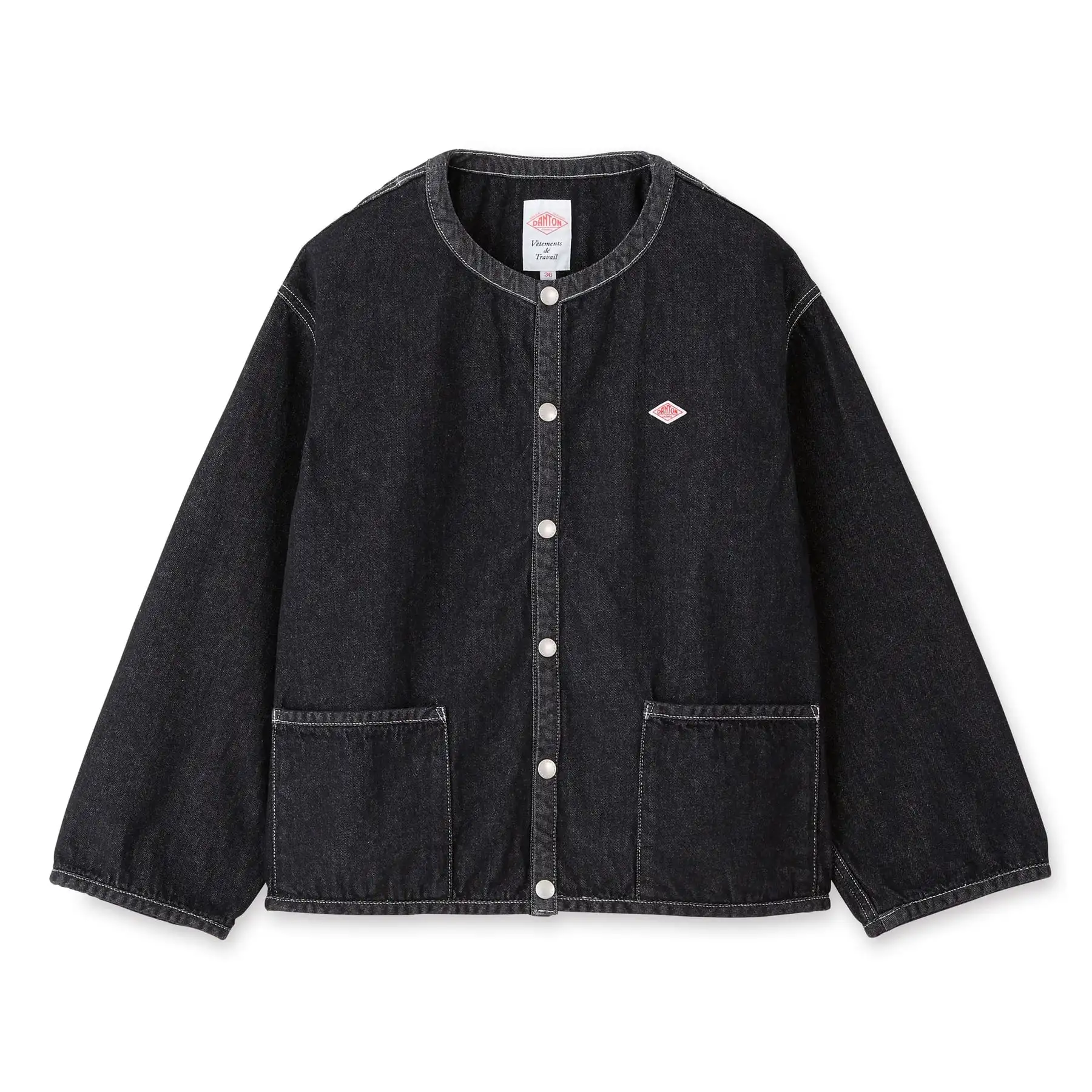 Waed Cotton round Ne Denim ort Jaet Top BOY Collab Vintage Sle Women's Straight Cut Long Sve ort Length Button...