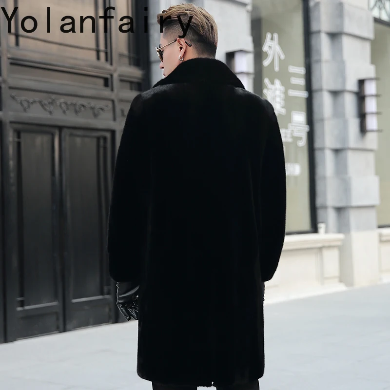 YOLANFAIRY 2025 High-end-Nürliche Nerz Pelzmantel Mann Kleidung Winter Mid-länge Luxus Echtpelz Jacke Nerz mäntel Anzug Kragen