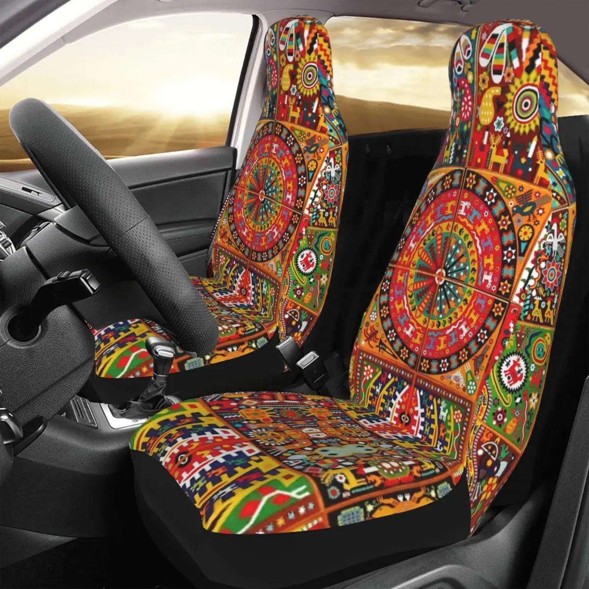 

MEXICO ART Metal Car Seat Cover Custom Printing Universal Front Protector Accessories Cushion Set