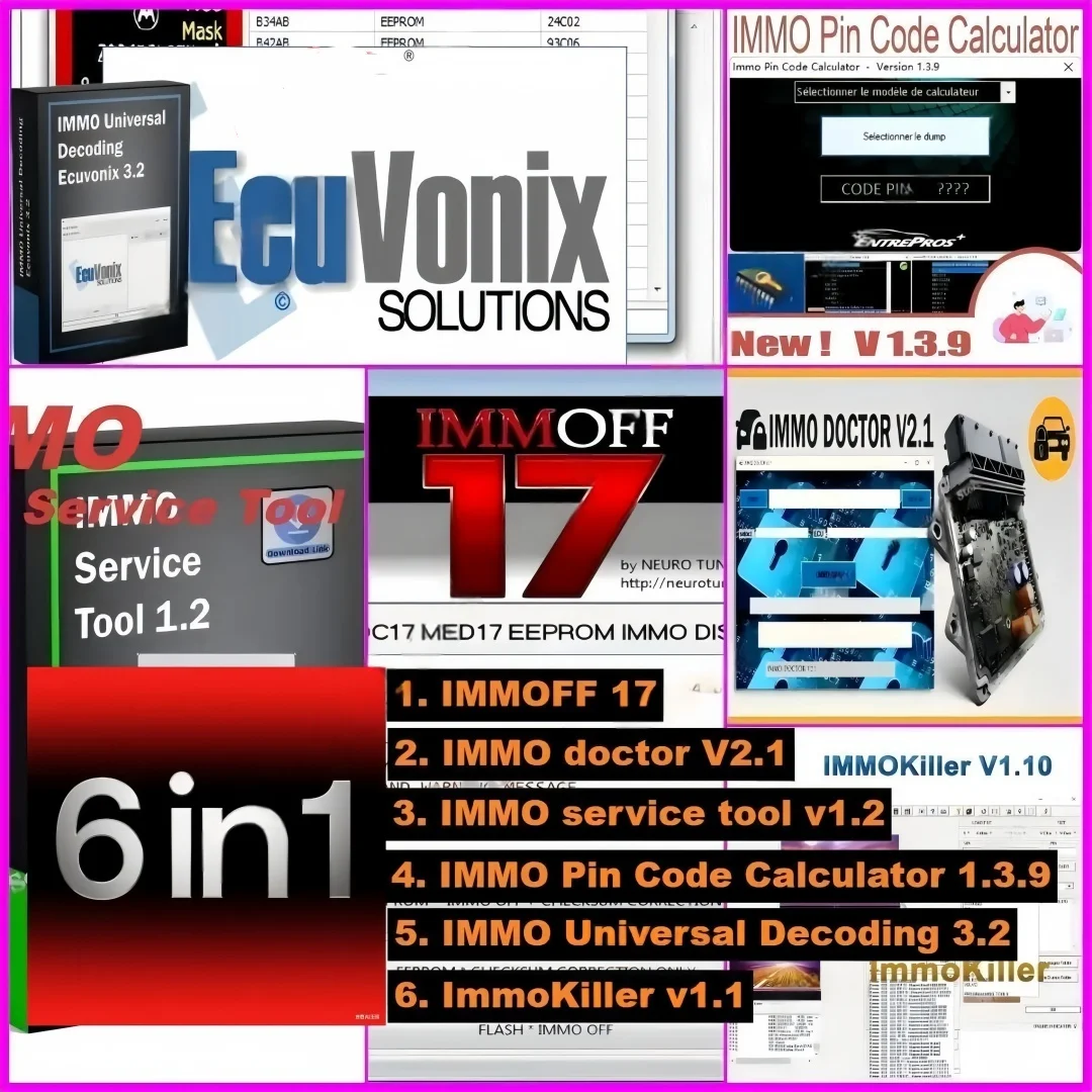 

IMMO Universal Decoding immoff 17+IMMO doctor IMMO service tool ImmoKiller IMMO Pin Code Calculator IMMO OFF pack software 2025