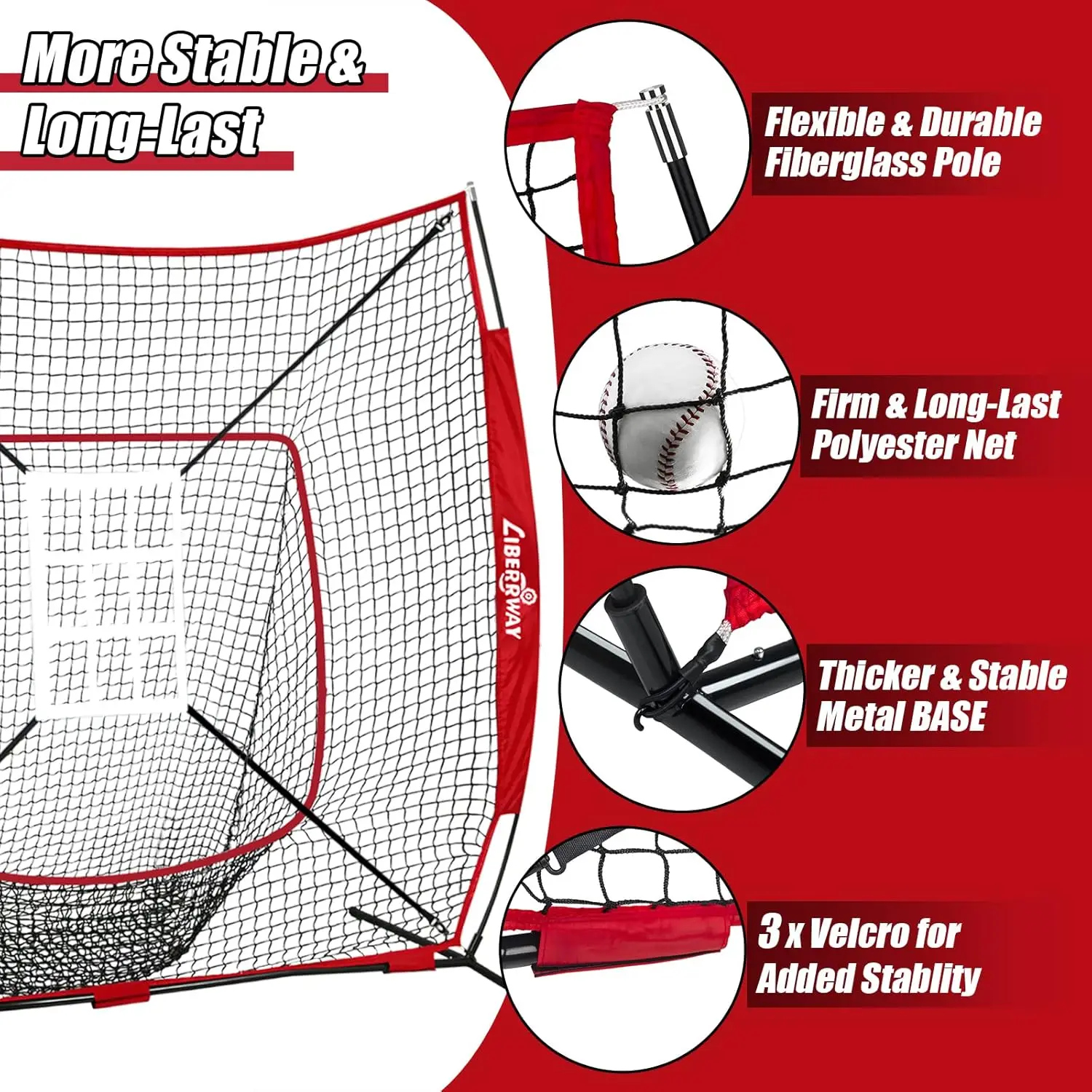 Net, LIBERRWAY 7x7 ft Batting Net with 12 Count Baseballs, Adjustable Batting Tee & Caddy, Strike Zone, Baseball Nets f