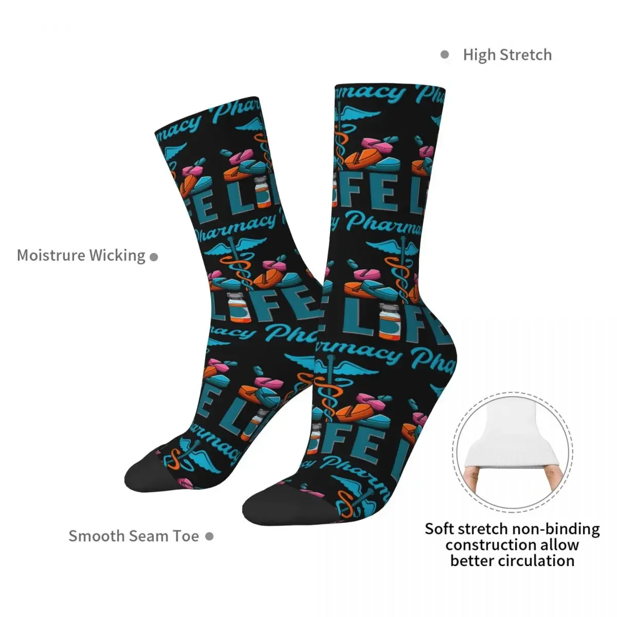 Pharmacy Life Pharmacist Chemist Socks Harajuku Sweat Absorbing Stockings All Season Long Socks Accessories for Unisex Gifts