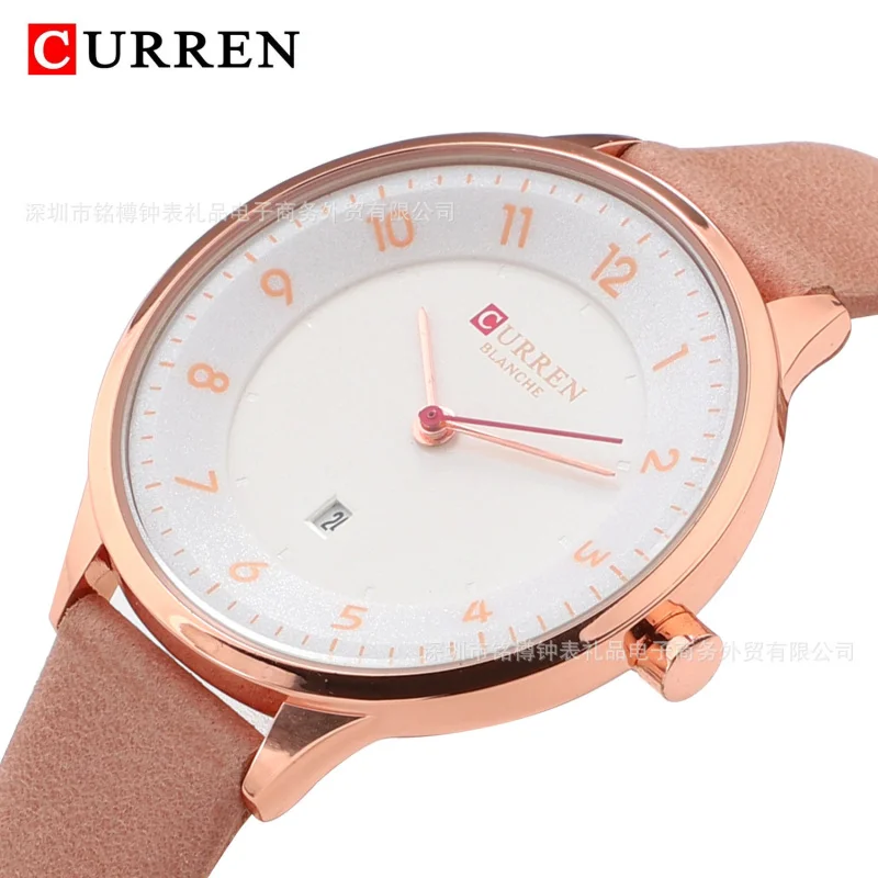 Женские часы Curren 9035, часы с кожаным ремнем, водонепроницаемые кварцевые часы, часы с календарем, повседневные модные женские часы