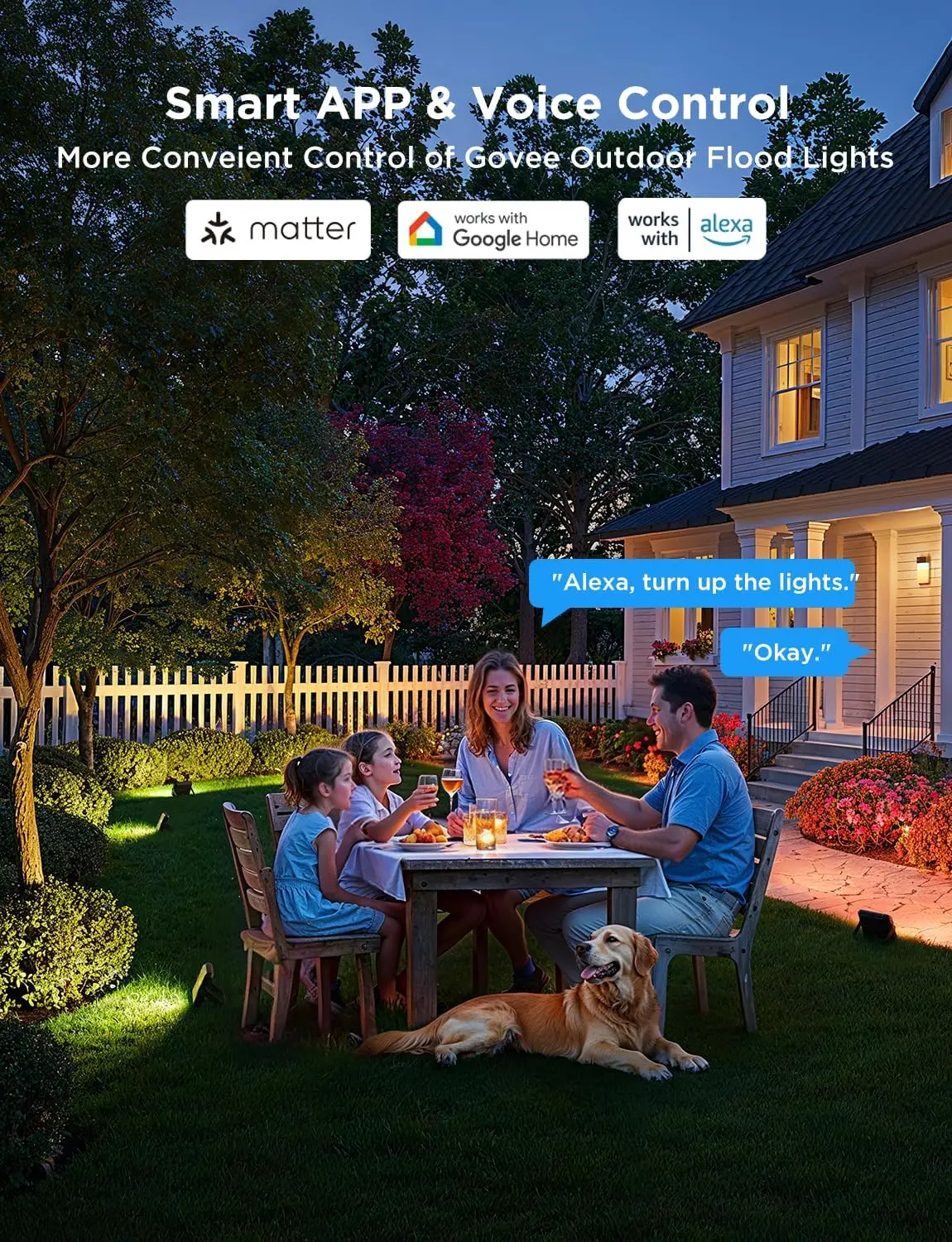 Outdoor RGBIC Flood Lights, 50+ Scene Modes, IP66 Waterproof, App & Voice Control, Warm to Cold White, 4-Pack for Garden Decor