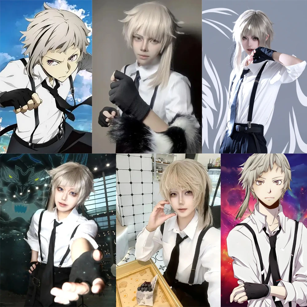 أنيمي أتسوشي ناكاجيما تأثيري الشعر الاصطناعية 16 بوصة رمادي مع الانفجارات اليومية حفلة لعب الأدوار شعر مستعار عالي الجودة مقاومة للحرارة