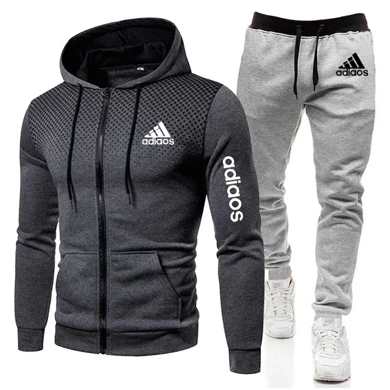 High quality autumn and winter fleece warm men\'s sportswear hoodie sweatpants two-piece suit fashion trendy sportswear