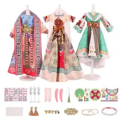 Kids Fashion Design Kit DIY Hanfu No Sewing Making Kit Colorful Playset for Birthday Gifts Safe Fashion Design Set for Enhance