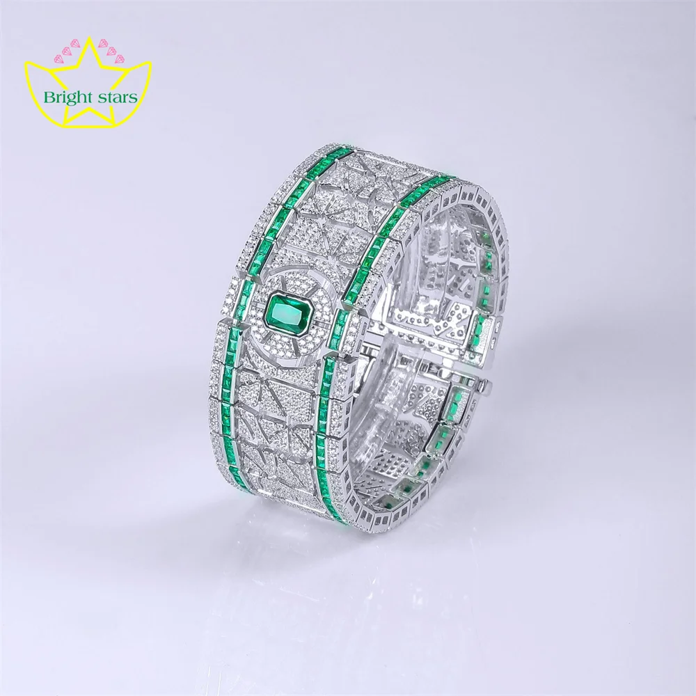 

Bright Stars Light luxury retro S925 silver cultivate emerald bracelet synthetic zircon bracelet hand fine jewelry