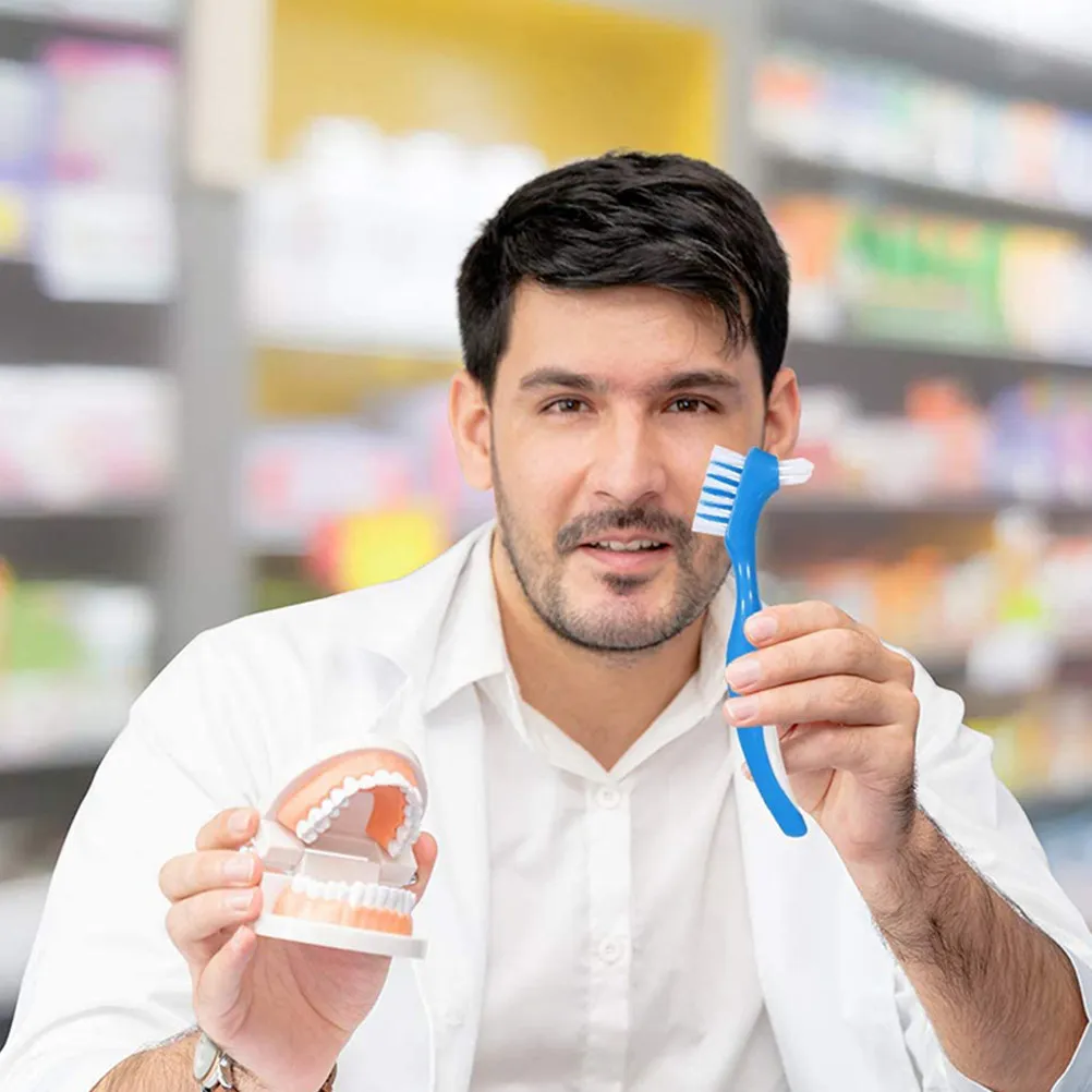 

5Pcs Denture Toothbrush Set High Elastic Bristles Curved Handle for False Teeth Cleaning Portable Reusable Denture Care Brush