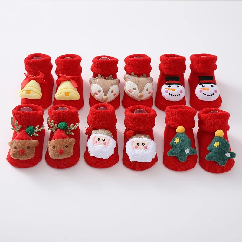 Baby Boys Girls Autumn Winter Warm Socks Soft Cosy Skin-Friendly Cotton Socks Kids Cute Cartoon Christmas Toddler Sockings