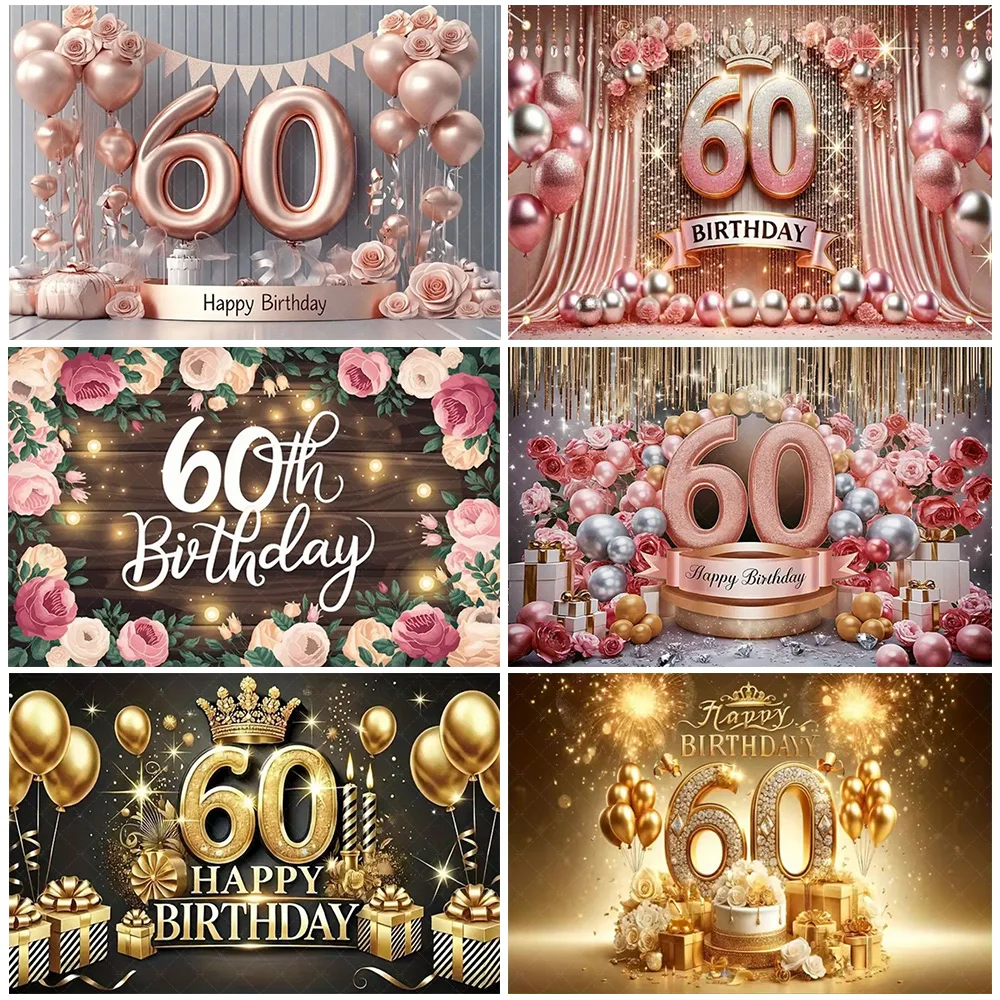 

Sparkling Rose Gold 60th Birthday Backdrop Pink Gold Balloons Party Decorations Roses And Diamonds Photography Background Gifts