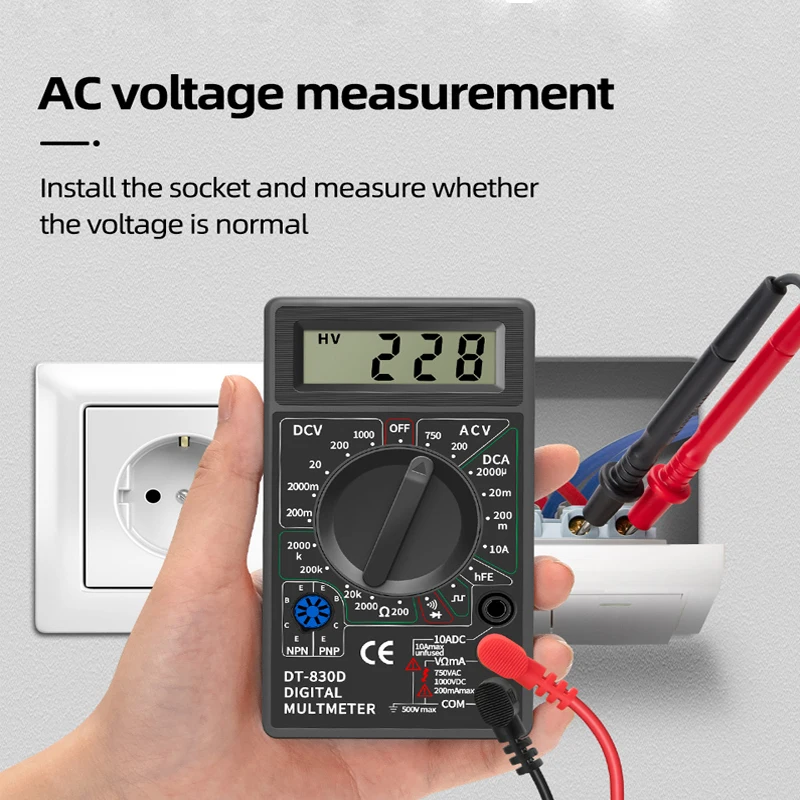 AMITOU Professional Digital Multimeter 1999 Count AC/DC Current Voltage Tester Handheld HFE Meter Voltmeter with Buzzer Function