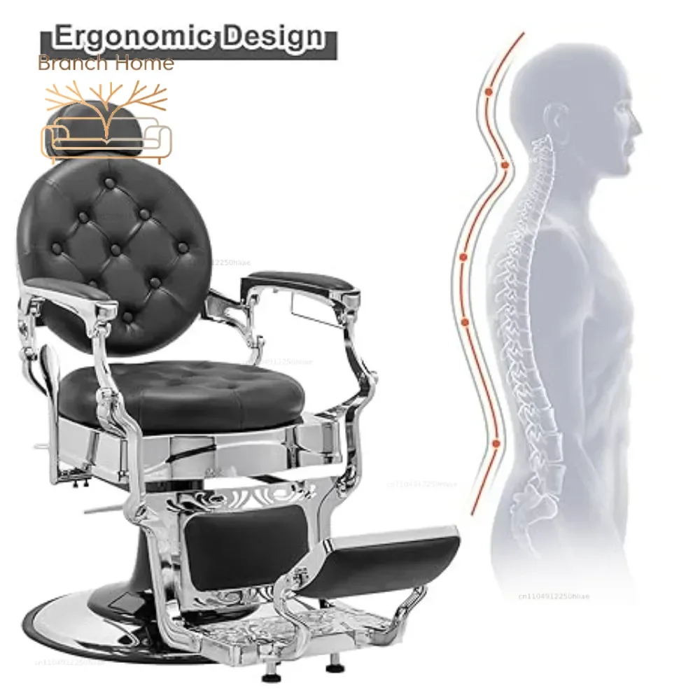 700lbs Heavy Duty Vintage Recline Barber Chair – Hydraulic, 360° Rotatable with Headrest for Professional Salons,Customized