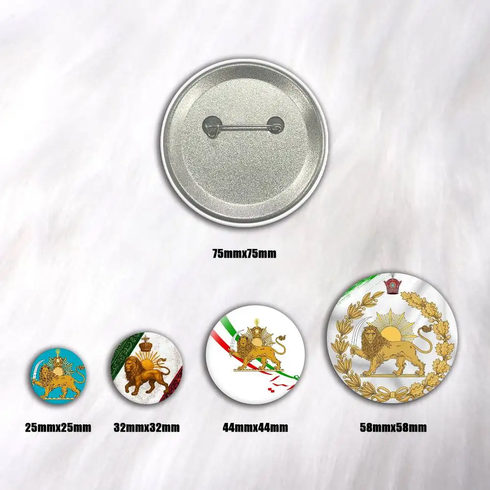 Imperial Coat of Arms of Iran  Badge on Backpack Accessories Manga Icons Pins Round Cartoon Brooches for Clothes Bag Decor Gifts