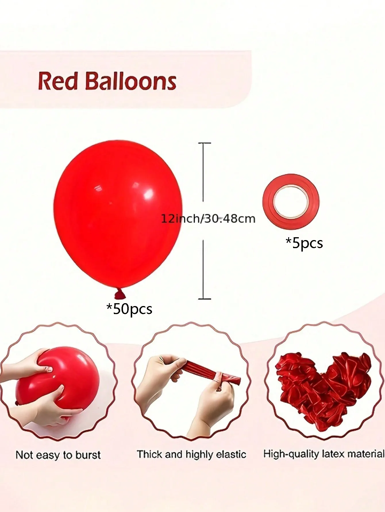 50 red balloons red latex balloons with 5 ribbons, birthday graduation Valentine\'s Day Christmas wedding party decorations