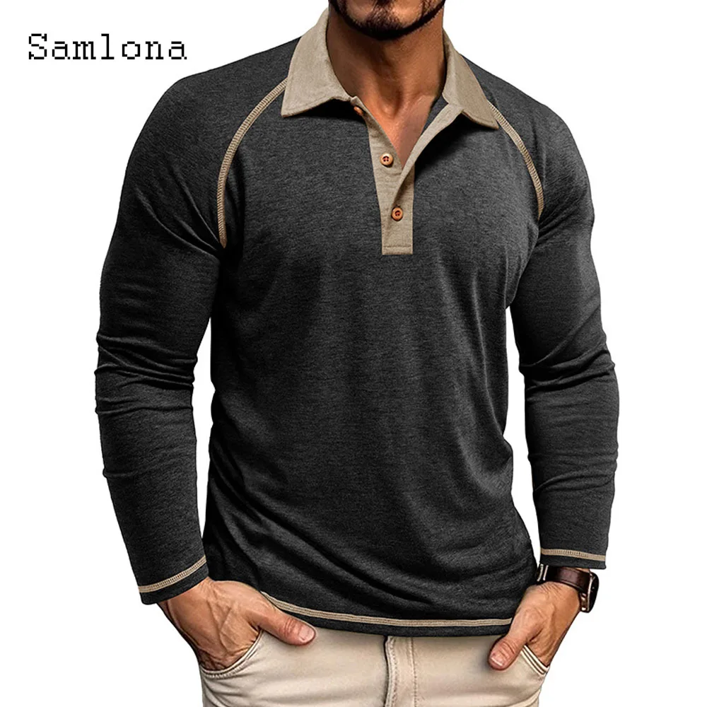 2025 European Style Fashion Basic Polo Shirt Plus Size Mens Long Sleeve Notched Tops Streetwear Men's Buttons Up Pullovers New