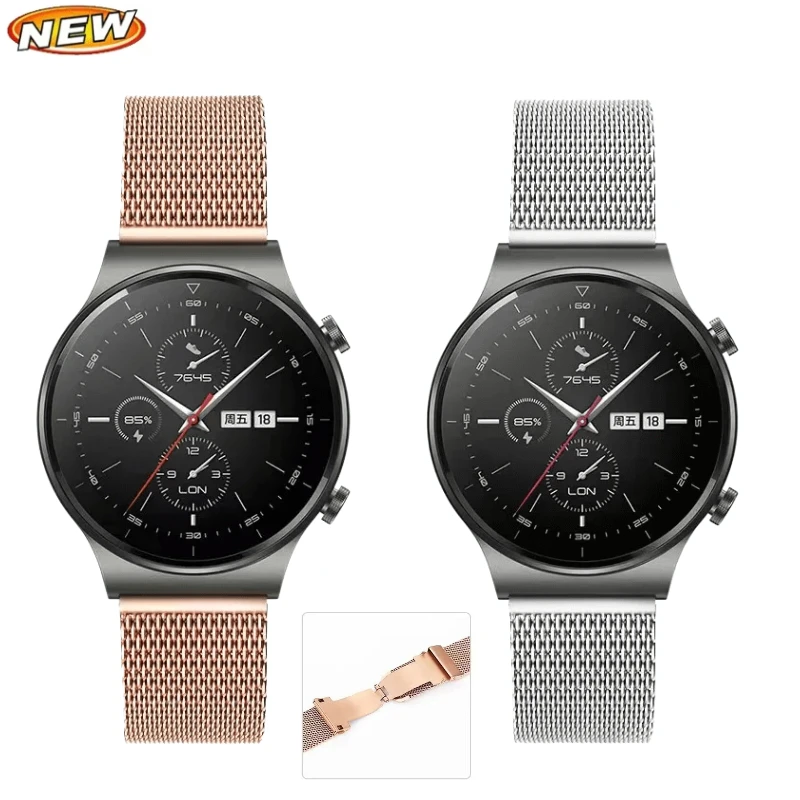 حزام ميلانيزي لساعة سامسونج جالاكسي 7 6 5 4/ساعة هواوي 4/3/GT5-4 Pro/Amazfit GTR4 مشبك فراشة معدني كوريا 22 مللي متر 20 مللي متر