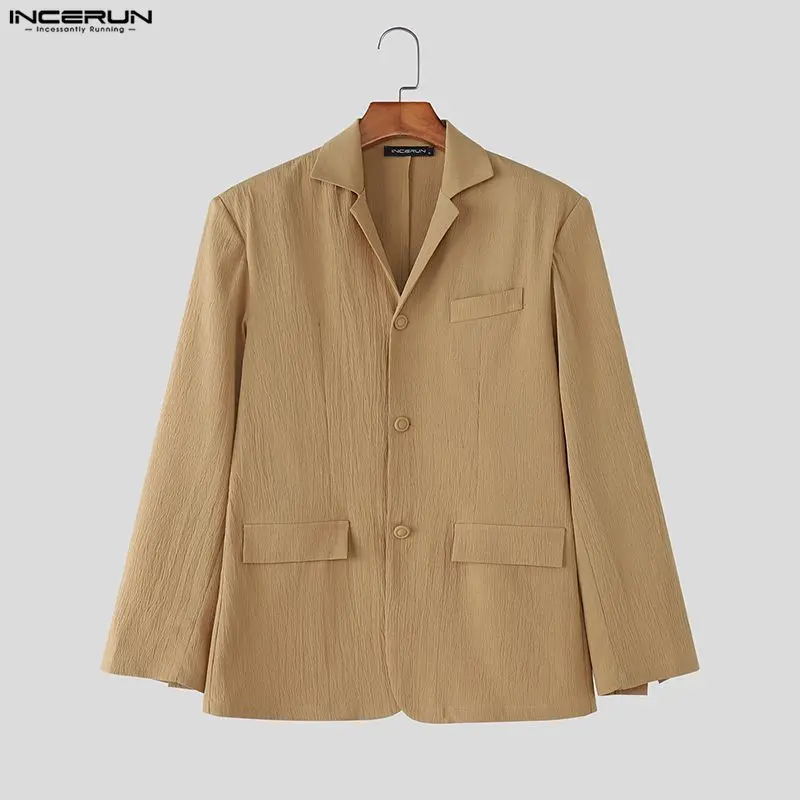 INCERUN Men Blazer Lapel Long Sleeve Solid Color Button Male Suit Streetwear Elegant 2025 Fashion Casual Thin Coats Men S-3XL