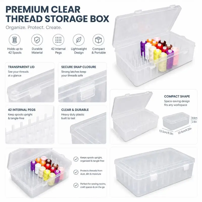 Nähzubehör-Aufbewahrungsbox für 42 Spulen, Spulenhalter, Tragetasche für Faden, Bastelbedarf-Organizer – Detail 5