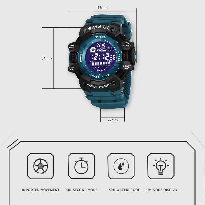 Часы наручные SMAEL мужские водонепроницаемые, спортивные армейские светодиодные цифровые, в стиле милитари, 8050