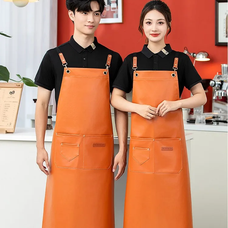 

PU Waterproof and Oil-proof High-grade Fashionable Apron with Soft Leather Cross Straps, Suitable for Men and Women as Workwear