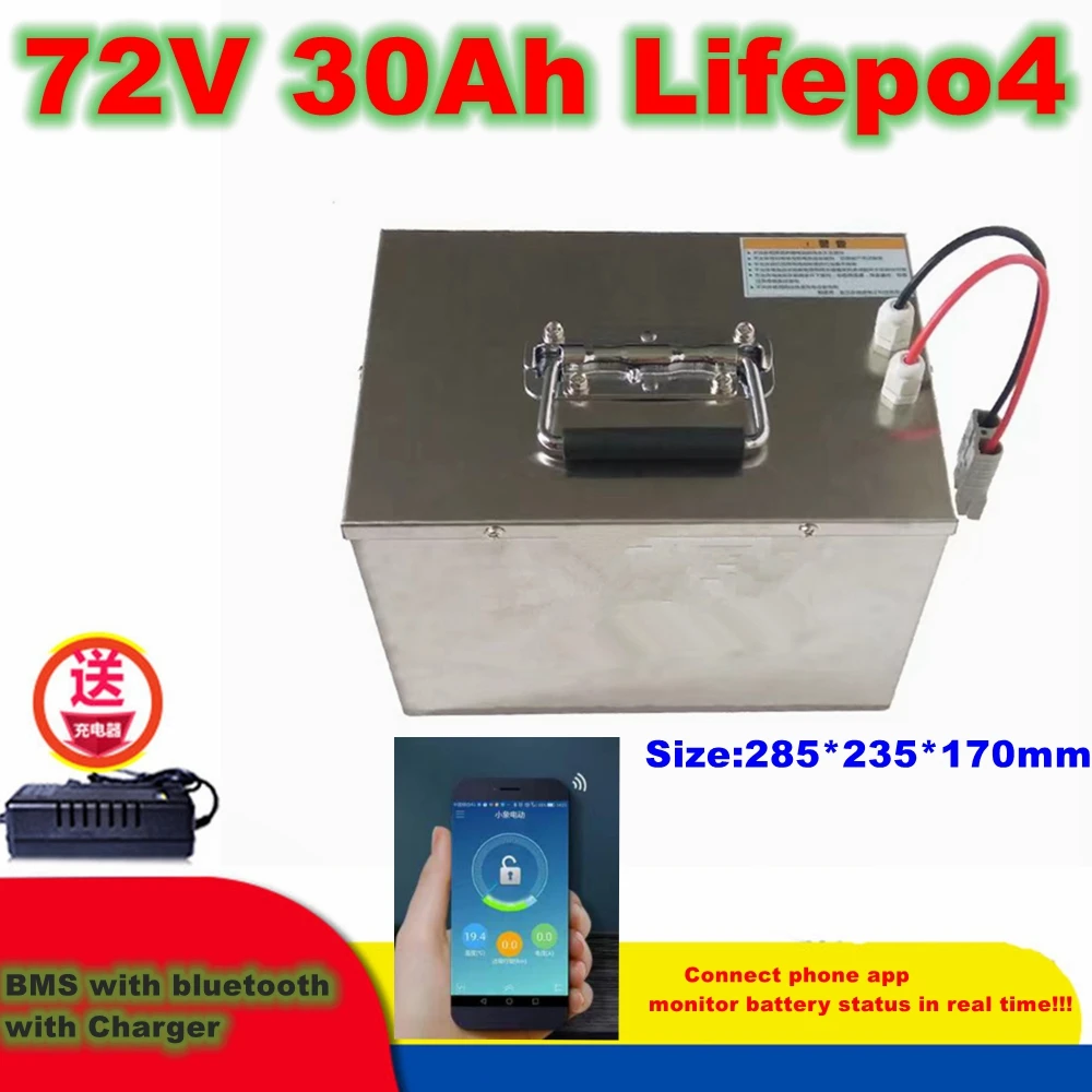 Upgraded 72V 30Ah 20Ah Lifepo4 battery pack BMS with bluetooth for motorcycle electric scooter power tool solar energy+5A Charge