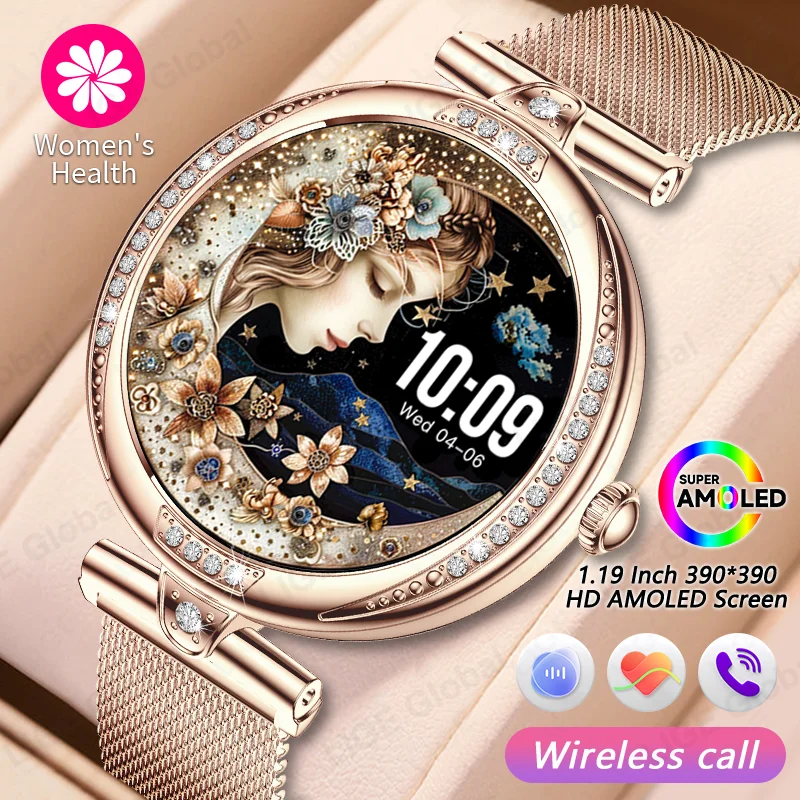 LIGE New Smart Watch Women Lady Gift 1.19 Inch AMOLED Full Touch Screen Sport Fitness Watches Bluetooth Call Digital Smartwatch
