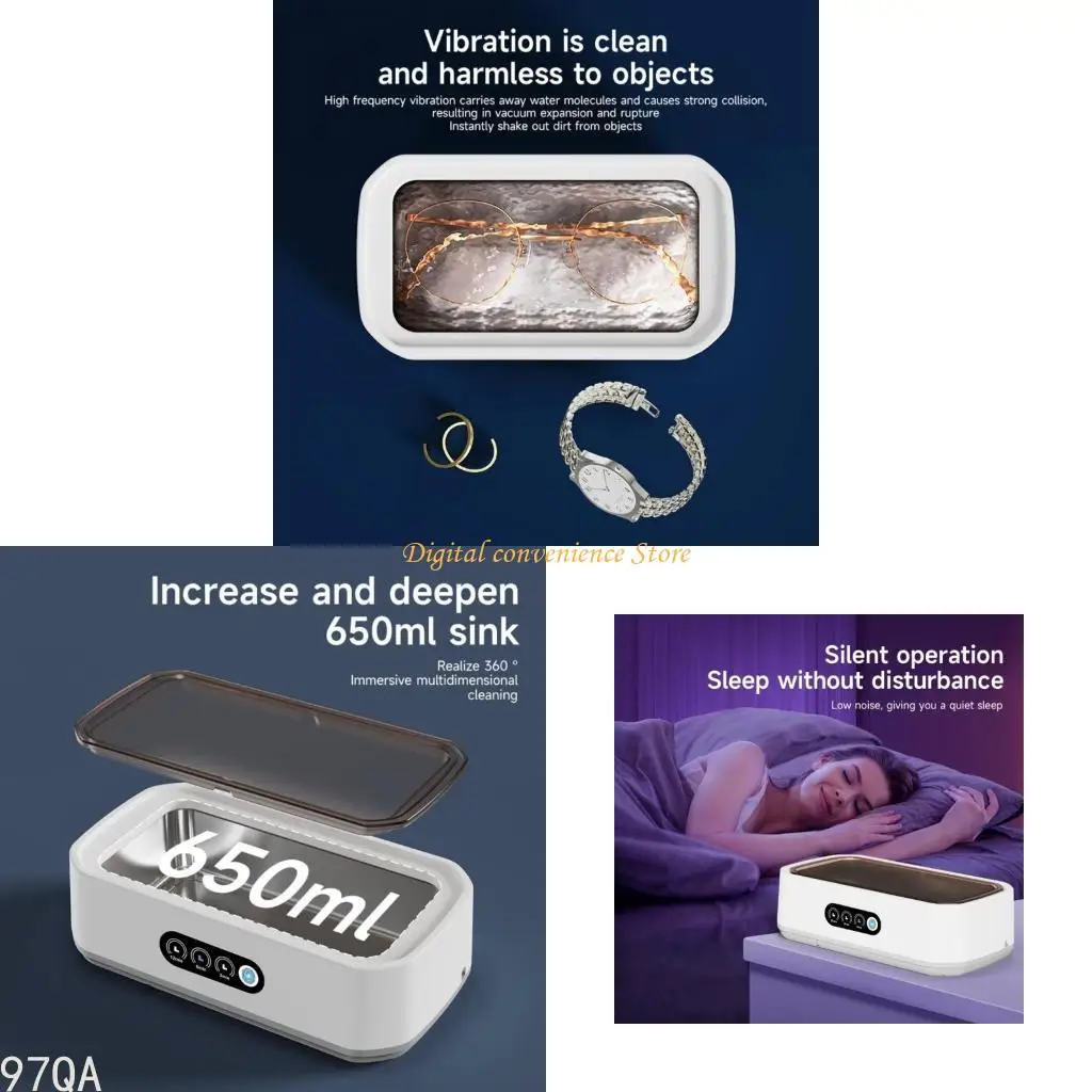 

97QA Ultrasonic Jewelry Cleaner 650ML for Glasses Rings and Watch Bands with Digital Timer 22oz Stainless Steel