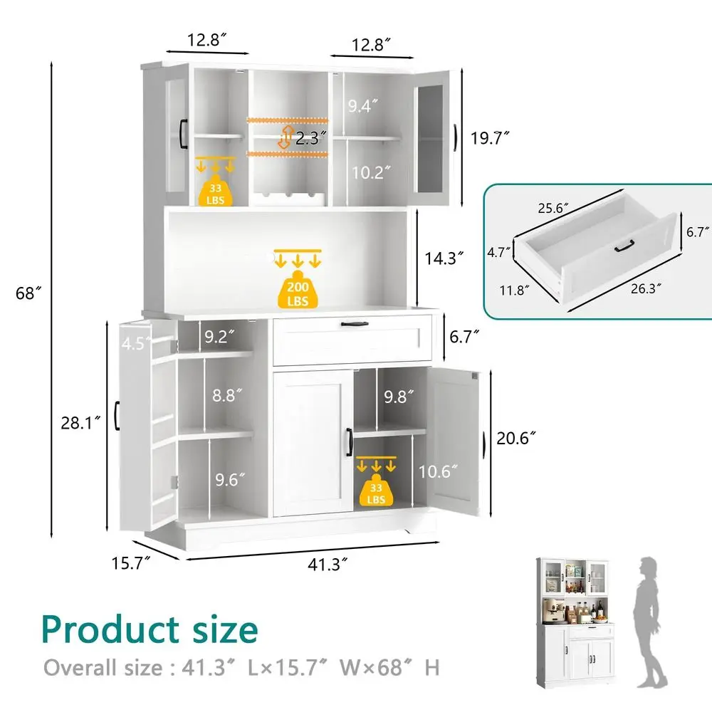 

Кухонный шкаф-буфет в стиле фермерского дома, высокий шкаф для хранения с дверцами и полками, современная кухонная кладовка для столовой