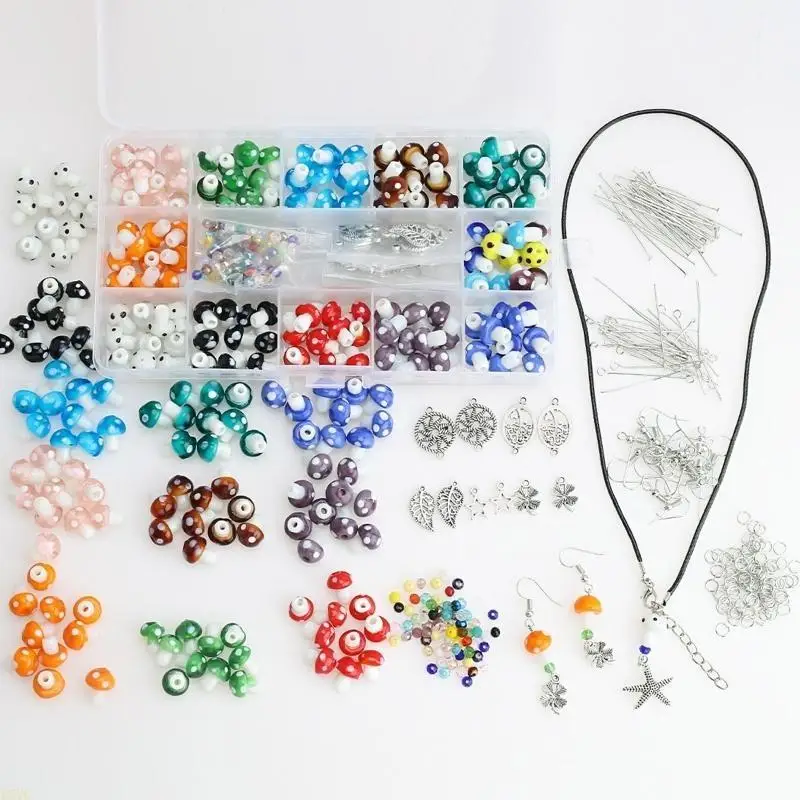15YC Pilzperle, handgefertigte Lampwork-Perlen, gemischte Pilz-Charm-Perle, Spacer, lose Perlen, Schmuckzubehör, Dekor – Detail 5