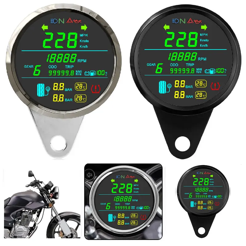 

Motorcycle Tire Pressure Gauge GPS Speedometer LCD Odometer RPM Tachometer Digital Speed Indicator Scooter Fuel Meter