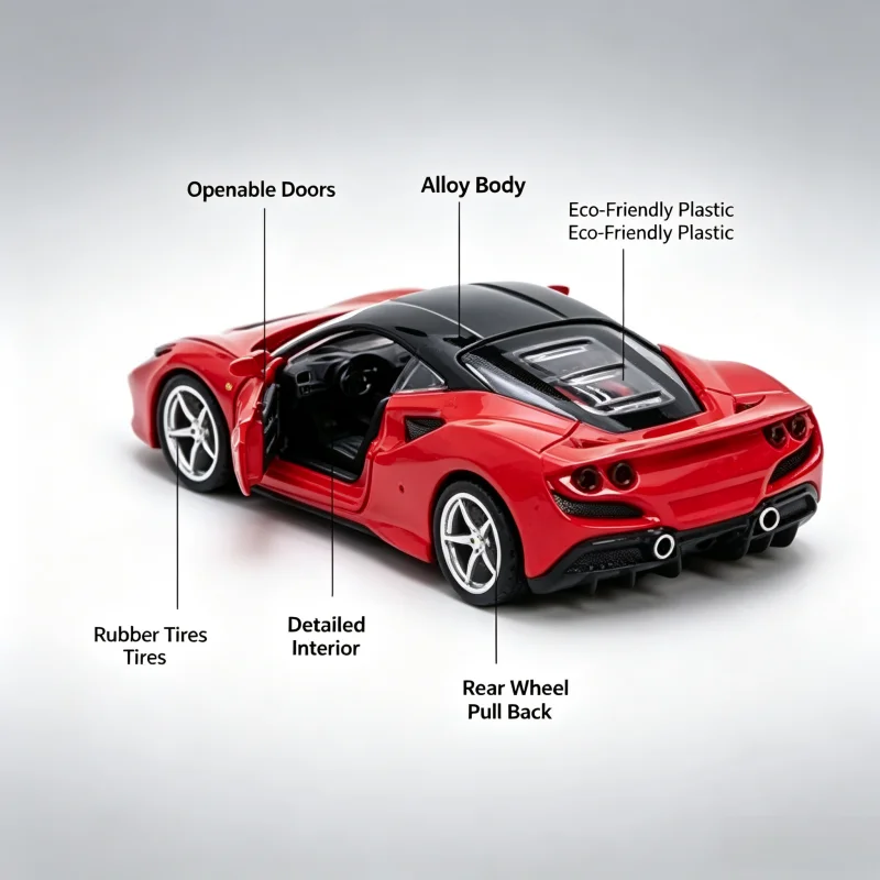 Bag-packed 1/36 scale die-casting supercar model, return force function, door design, simulated alloy car toy, holiday gift view 5