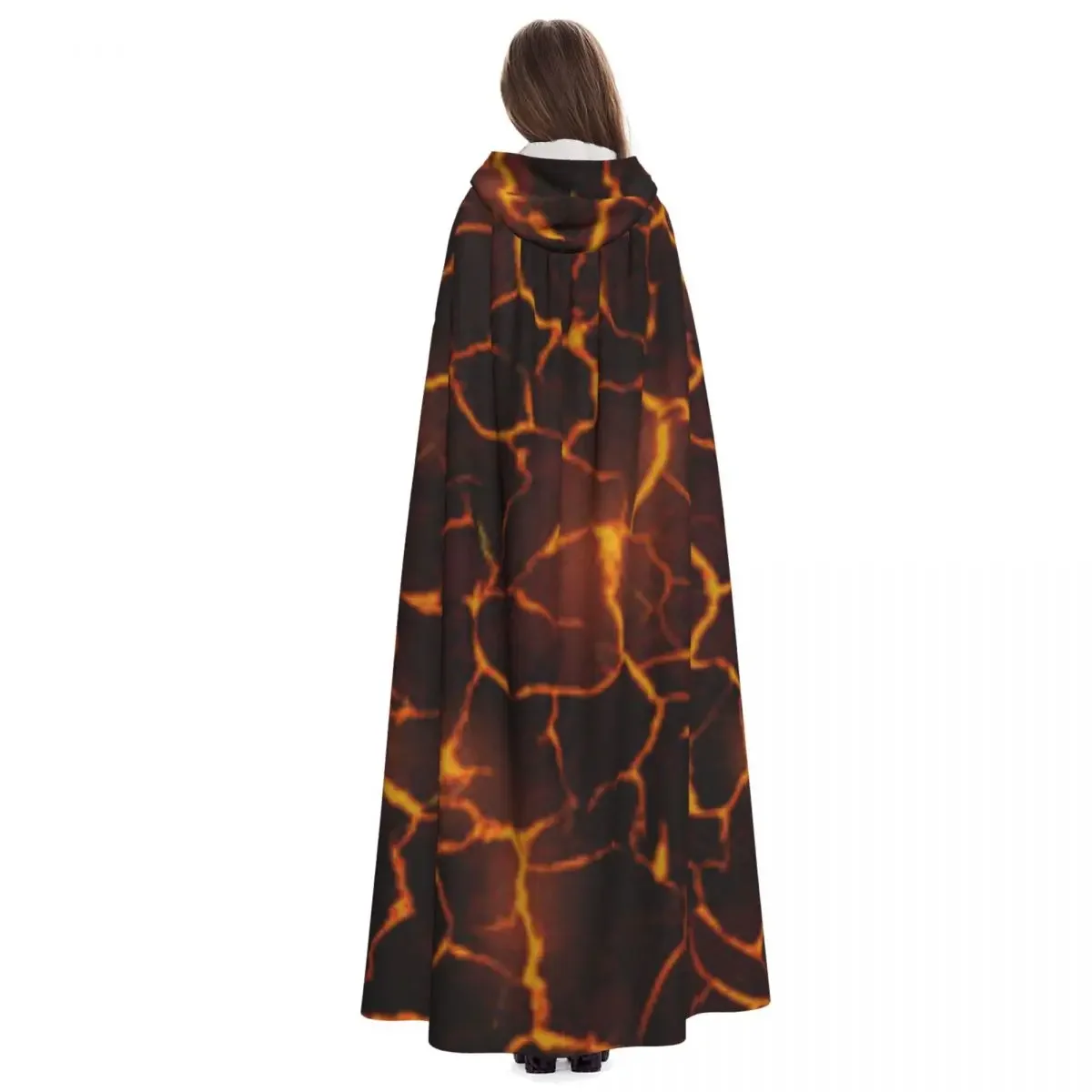 Adult Vampire Cape Hooded Robe Molten Lava Pattern Halloween Full Length Cosplay image 4