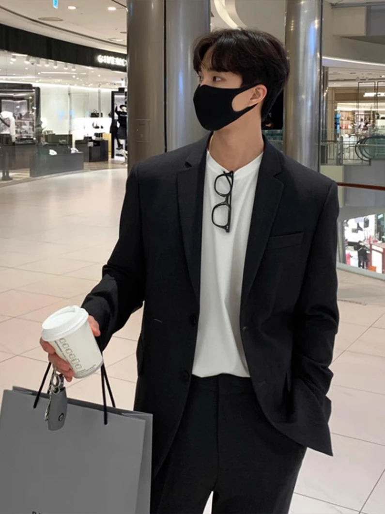 

Мужской пиджак-пиджакет с подплечниками, весенне-осенний, повседневный, модный, в корейском стиле, приталенный, с длинными рукавами