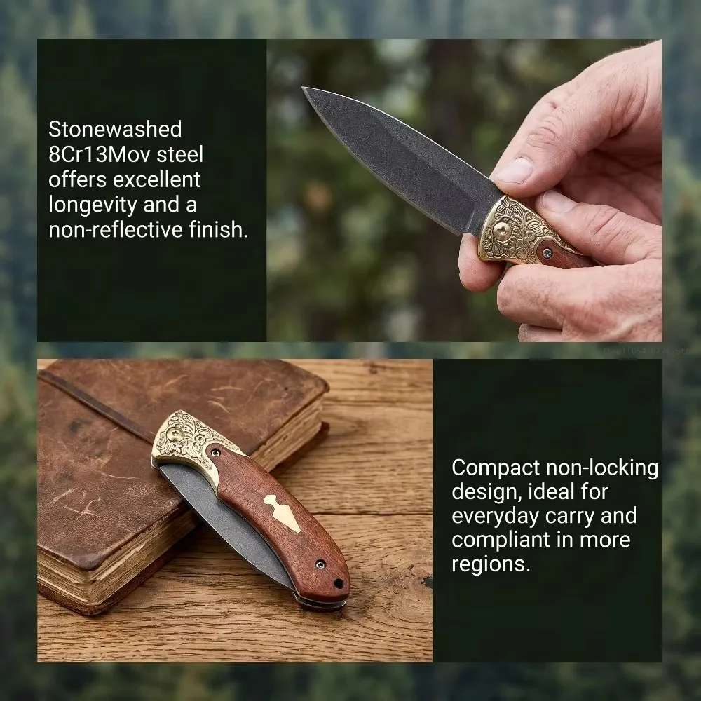 Cross Pattern Folding Pocket Knife High Quality Forging Steel Blade, Ebony Handle, Outdoor EDC Camping Knife Hiking Knife
