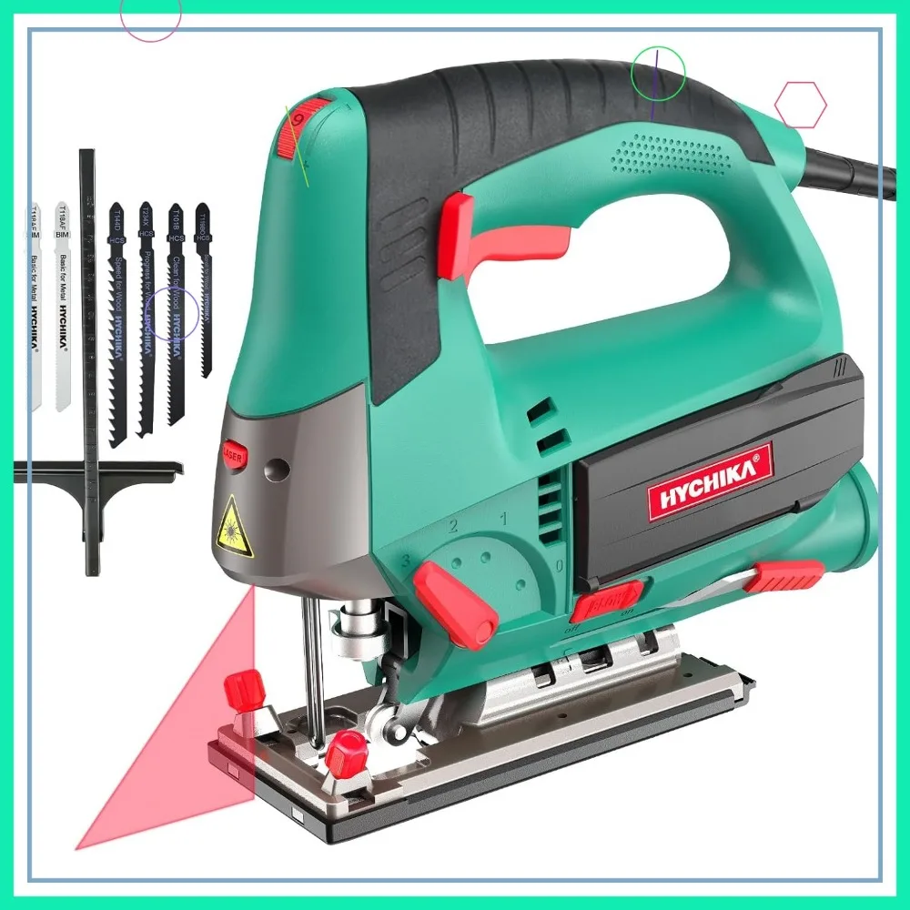 

Лобзик 6,7 А с 800-3000 об/мин, 6 скоростями, 4 орбитальными наборами, 45 ° Скос, лазерная направляющая для резки дерева, металла, пластика