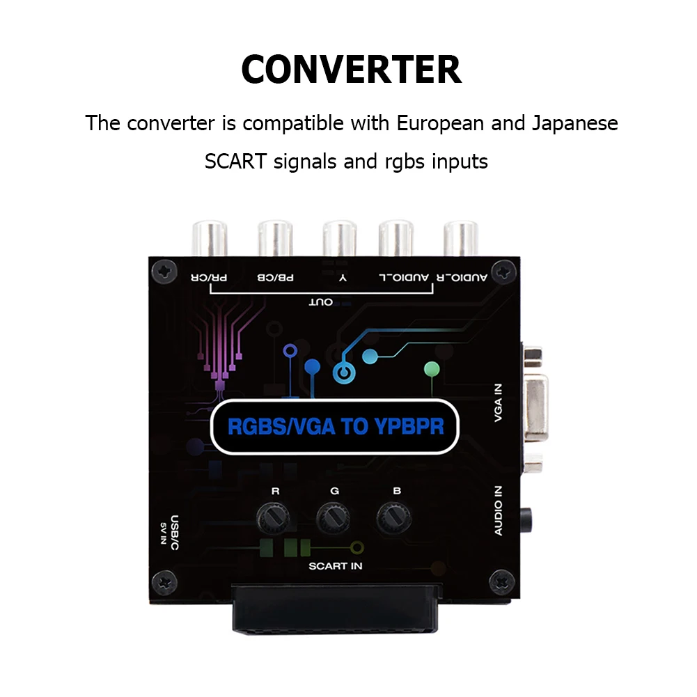 Convertidor de Diferencia de Color RGBS VGA SCART a YPBPR, Brillo de Color Ajustable, Transcodificador RGBS VGA SCART a YPBPR
