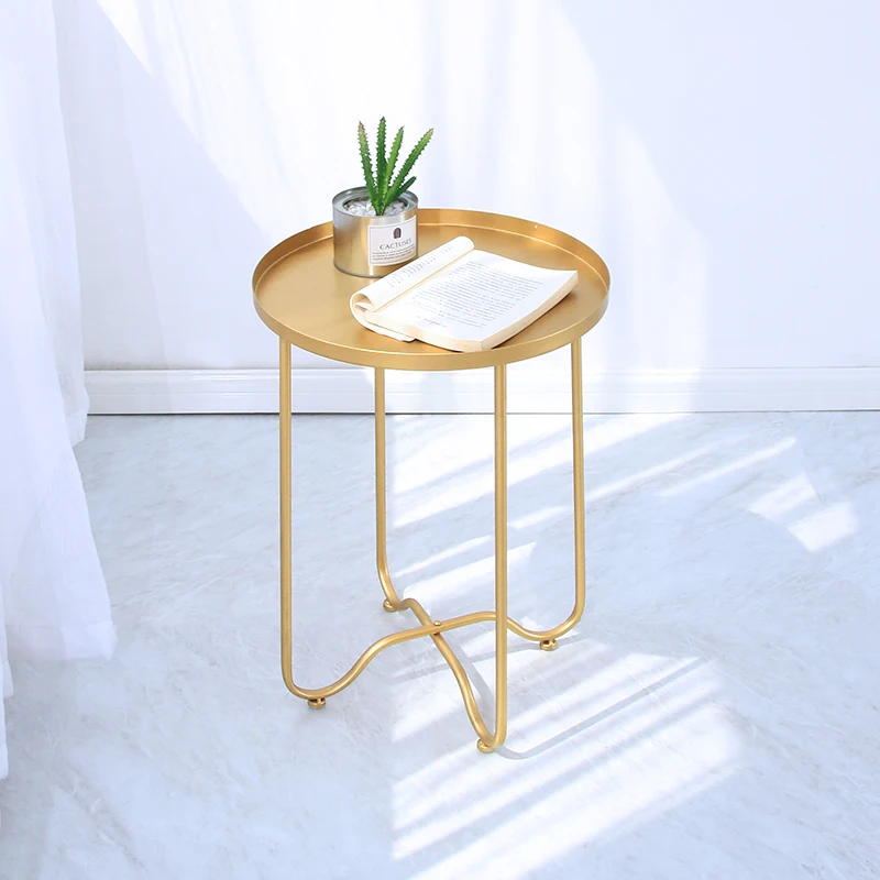 Nordic Iron Art Small Coffee Table Foldable Luxury Gold Color Simple Sofa Side Table Living Room Balcony Garden Round Tables