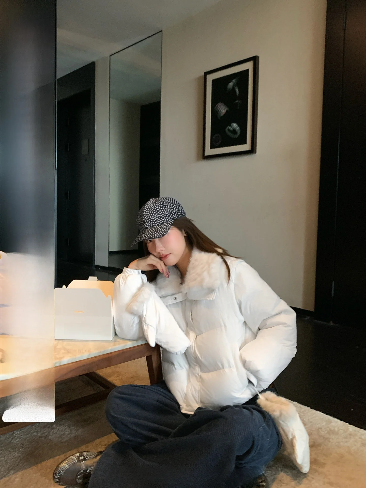 

Ranwear Winter White Du down Jaet Removable Sve Fur Collar Gloves 90% down Coat Warm Thiened Long Sve Zipper