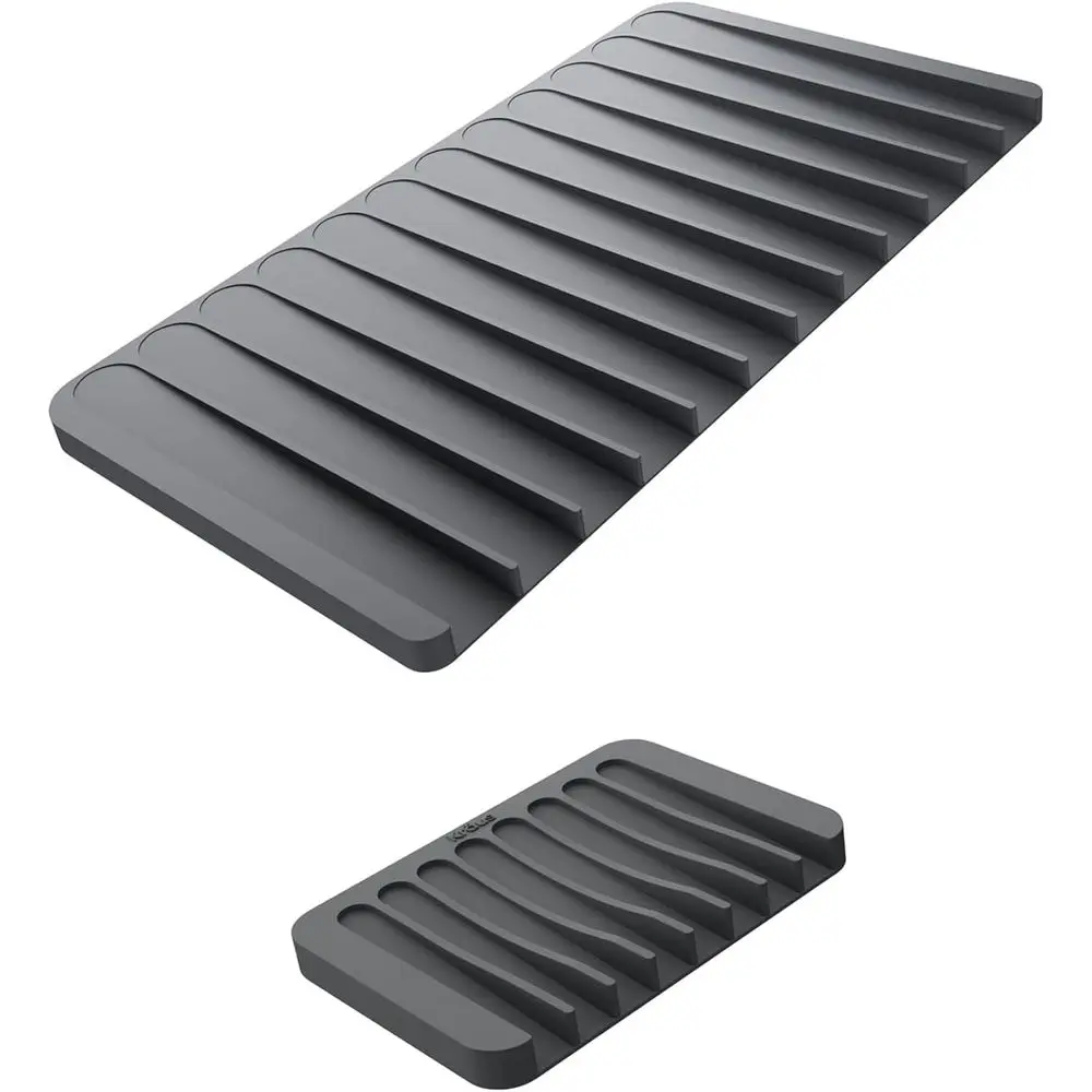 

Draining Silicone Dish Drying Mat and Soap Dish Holder for Bathroom or Kitchen Counter, Grey
