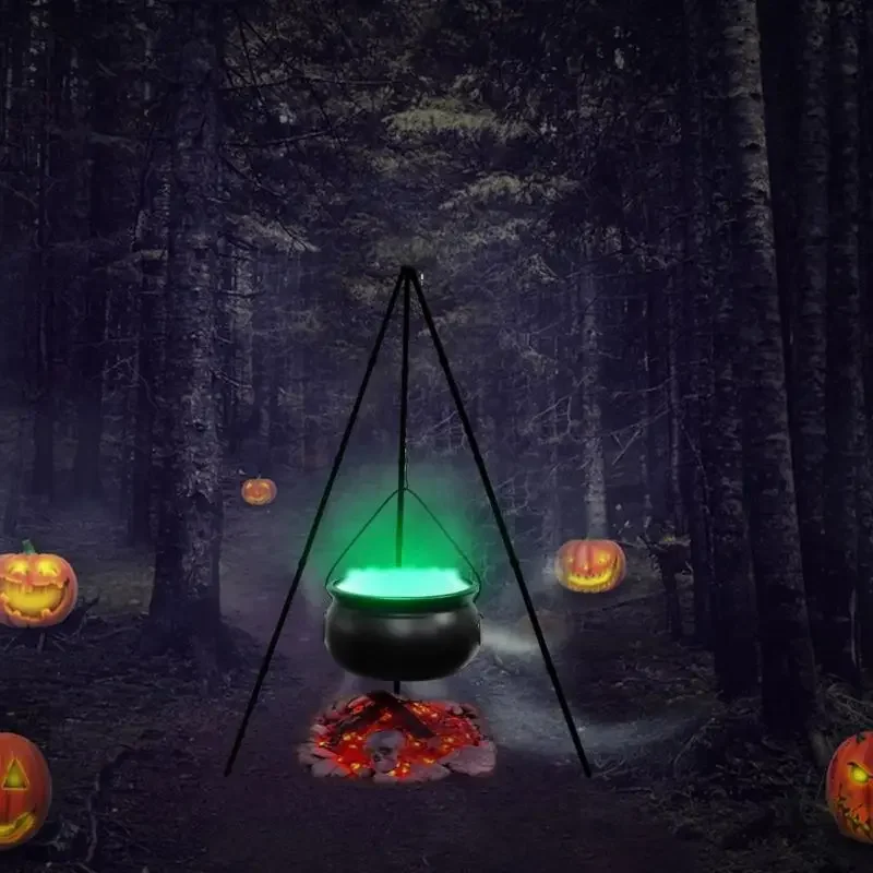 Large Witches Cauldron on Tripod with Lights Candy Bucket Decoration for Home Porch Outside Halloween Black Bucket Witch Basket