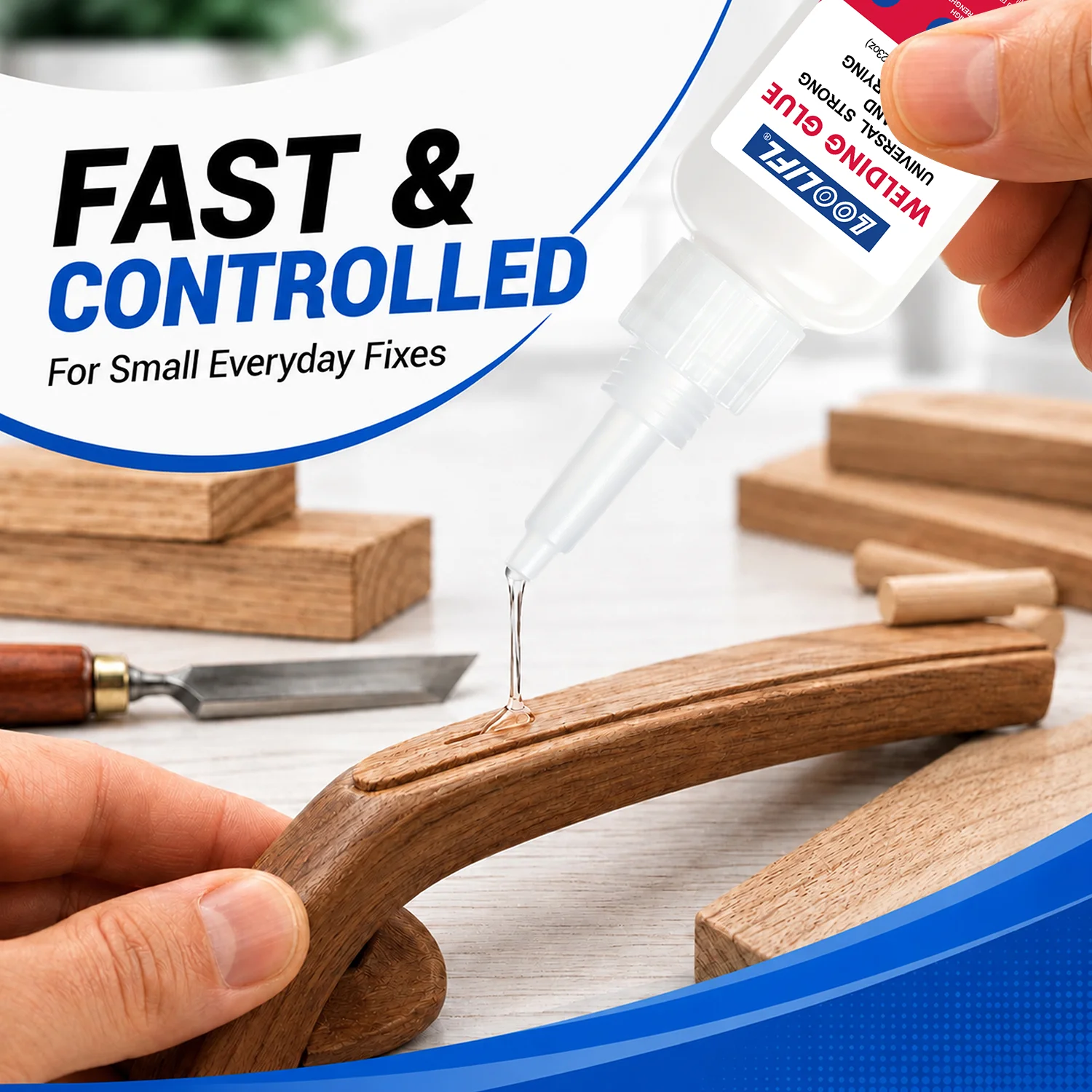 LOOLIFL Super glue, instant glue to repair multifunctional, transparent and anti-blocking covers, wood, glass, metal and plastic