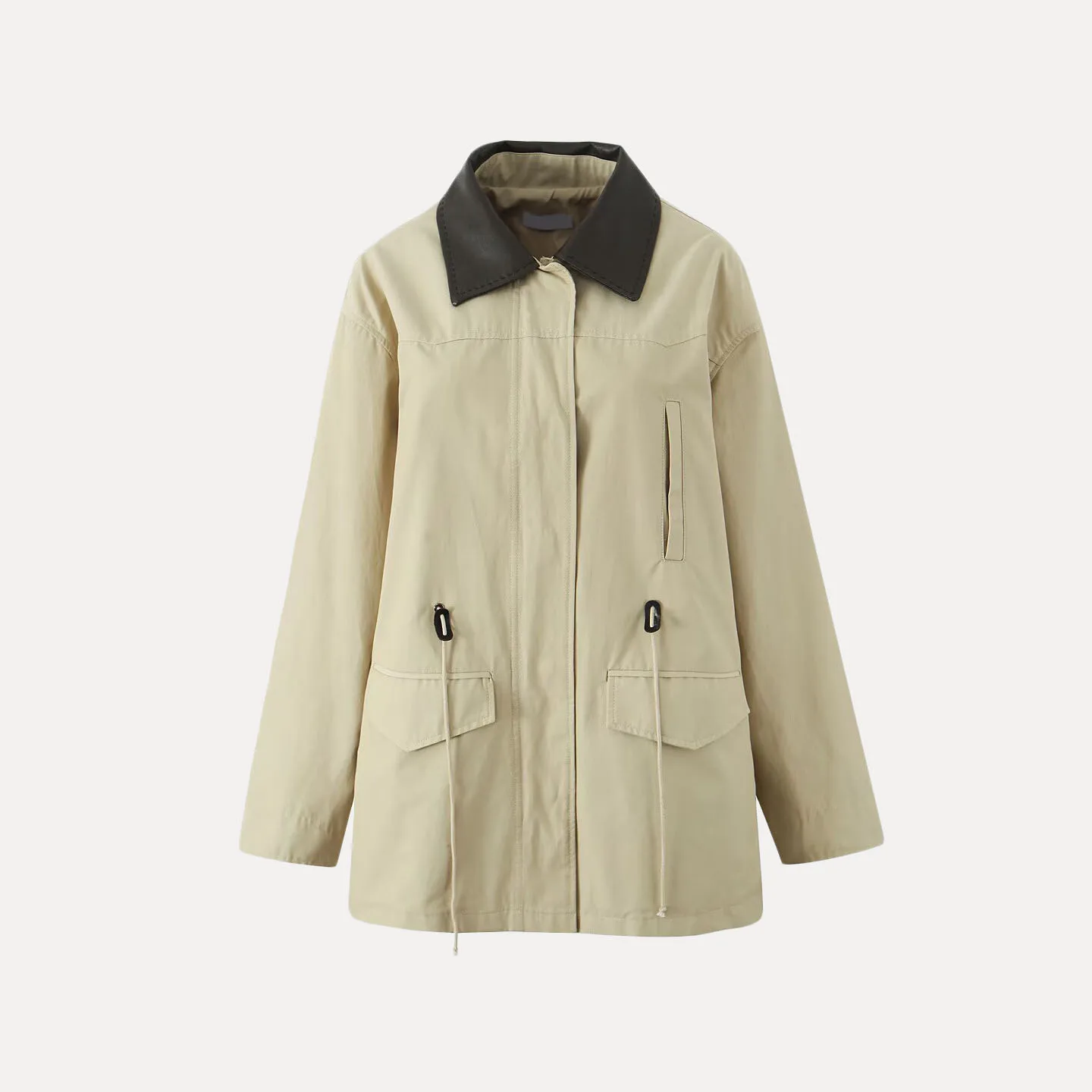 

Ele Casual Retro Patchwork Leather Collar Windbreaker Coat for Women Autumn 2025 Z Commute Sle Loose Fit Long Sve
