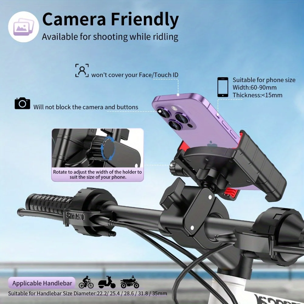 Bike Phone Mount Holder, [Camera Friendly] Motorcycle Phone Mount for Electric Scooter, Mountain, Dirt Bike and Motorcycle  360°