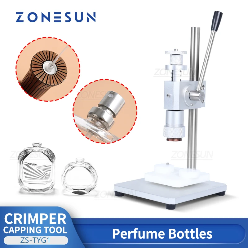 ZONESUN ręczne ograniczenie maszyny perfumy Crimper Capper metalowy kołnierz Cap naciśnij ograniczenie maszyny Spray Crimper Seals