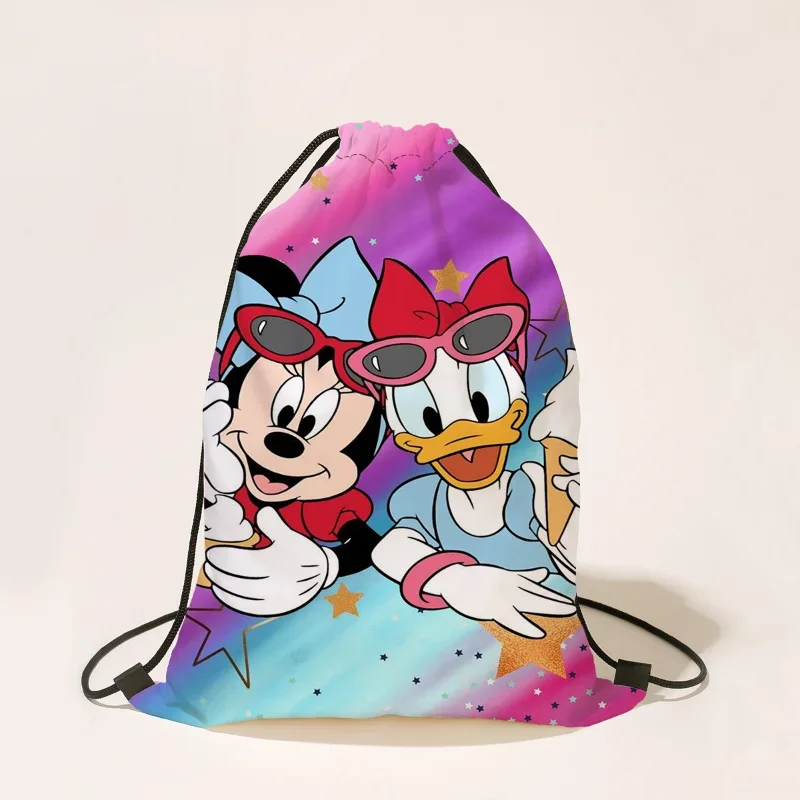 Disney Drawstring Bags Mickey Mouse Children\'s Cartoon Backpack Large Capacity Storage Bag for Kids Cotton School Bags