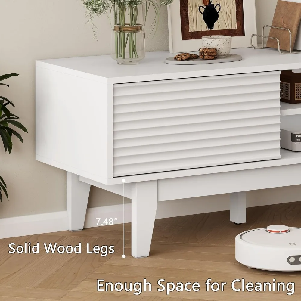 حامل تلفزيون حديث لمنتصف القرن لأجهزة التلفاز مقاس 55-65 بوصة، ومركز ترفيه بأبواب منزلقة، وأرفف، وخزائن، ووحدة تحكم الوسائط #6