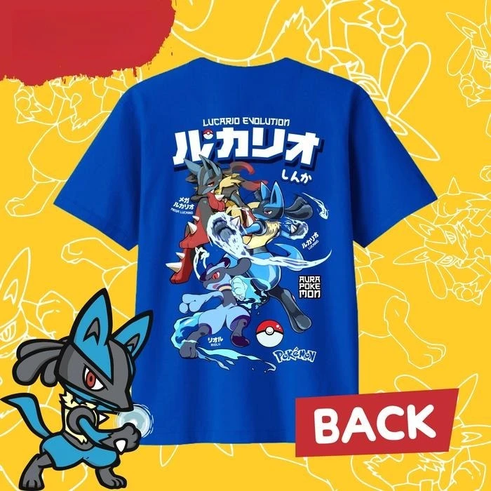 2026 Pokémon Lucario Jungen Baumwoll-T-Shirt, Cartoon Doppelseitiger Druck, Atmungsaktives Kurzarm-Freizeitoberteil für den Sommer – Detail 7