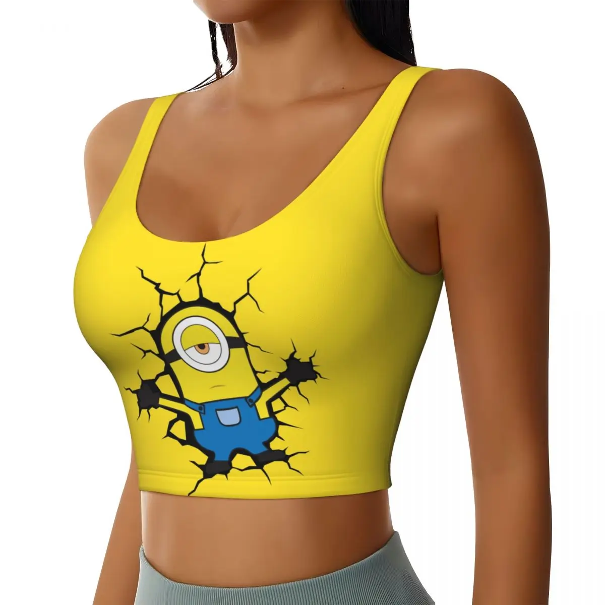 Custom Minions Broke The Wall High Impact Sports Bras for Women Seamless Workout Running Crop Tank Tops