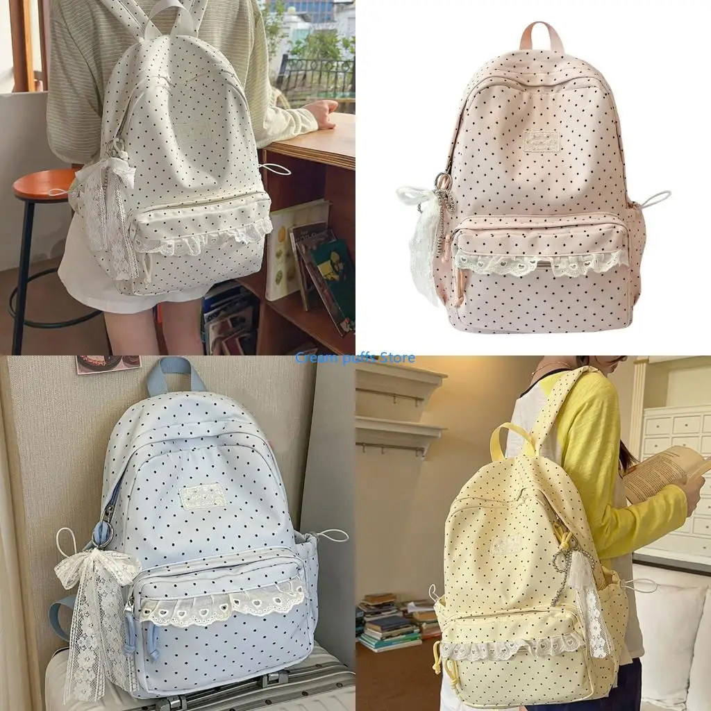 50LE Light Nylon School Backpack with Lace Trim for Students and Daily Commuting